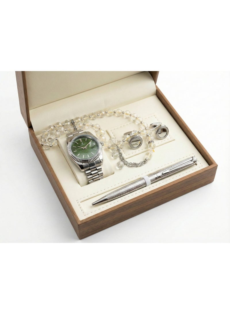 ريفولي طقم رجالي من الستانلس ستيل مكون من ساعة وسبحة وقلم وازرار اكمام القمصان - Image 1